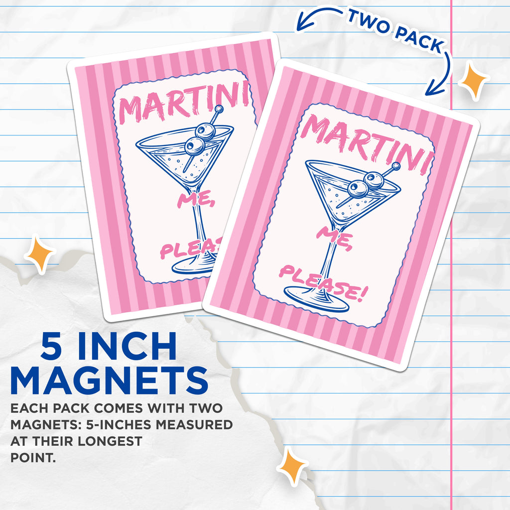 (2 Pack) Martini Magnets - Funny Cocktail Decor - Retro Bar Accessory - Drink Lover Kitchen Fridge Magnets - 5 Inches On Longest Side - Thick Durable Magnet - Made in USA - MAG36947