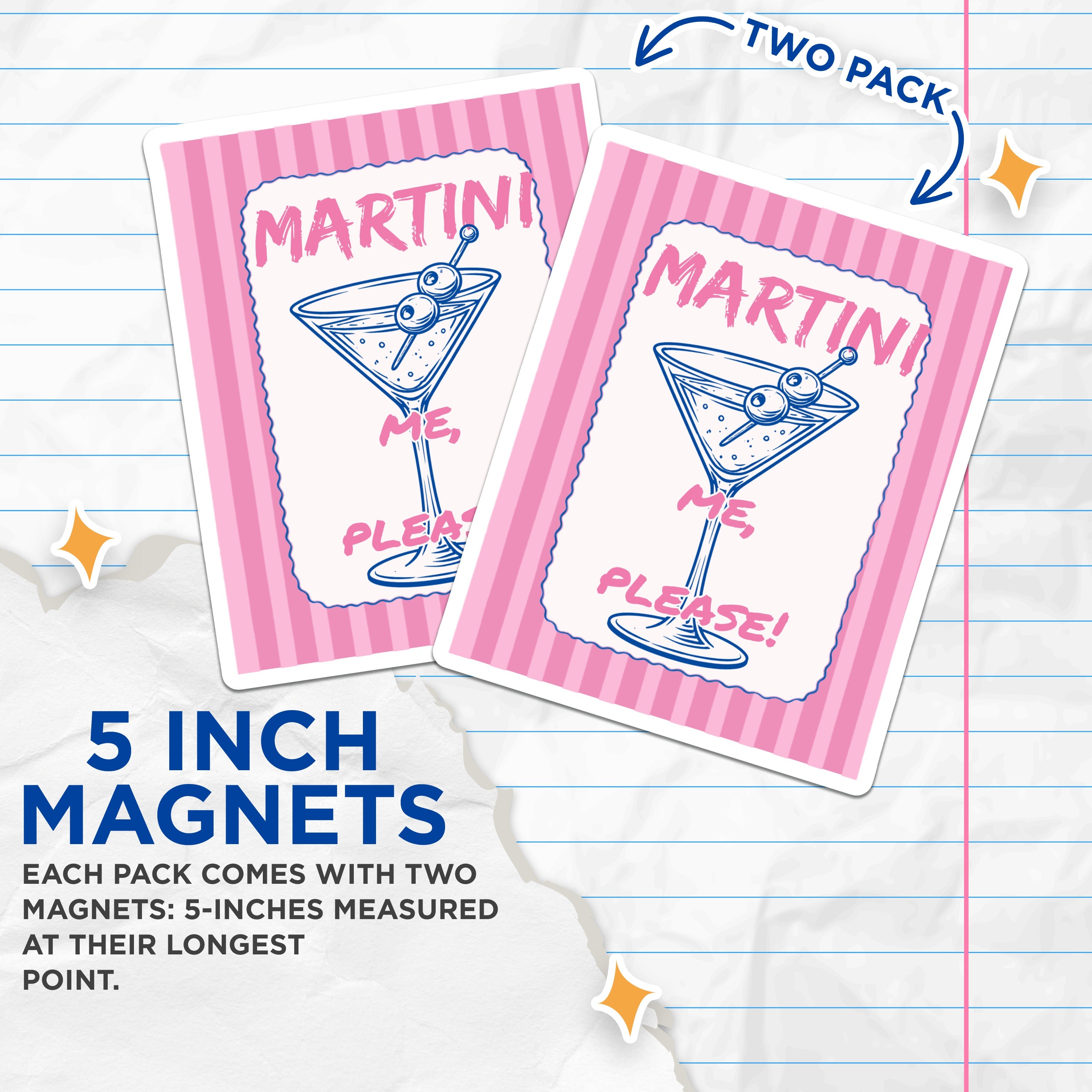 (2 Pack) Martini Magnets - Funny Cocktail Decor - Retro Bar Accessory - Drink Lover Kitchen Fridge Magnets - 5 Inches On Longest Side - Thick Durable Magnet - Made in USA - MAG36947