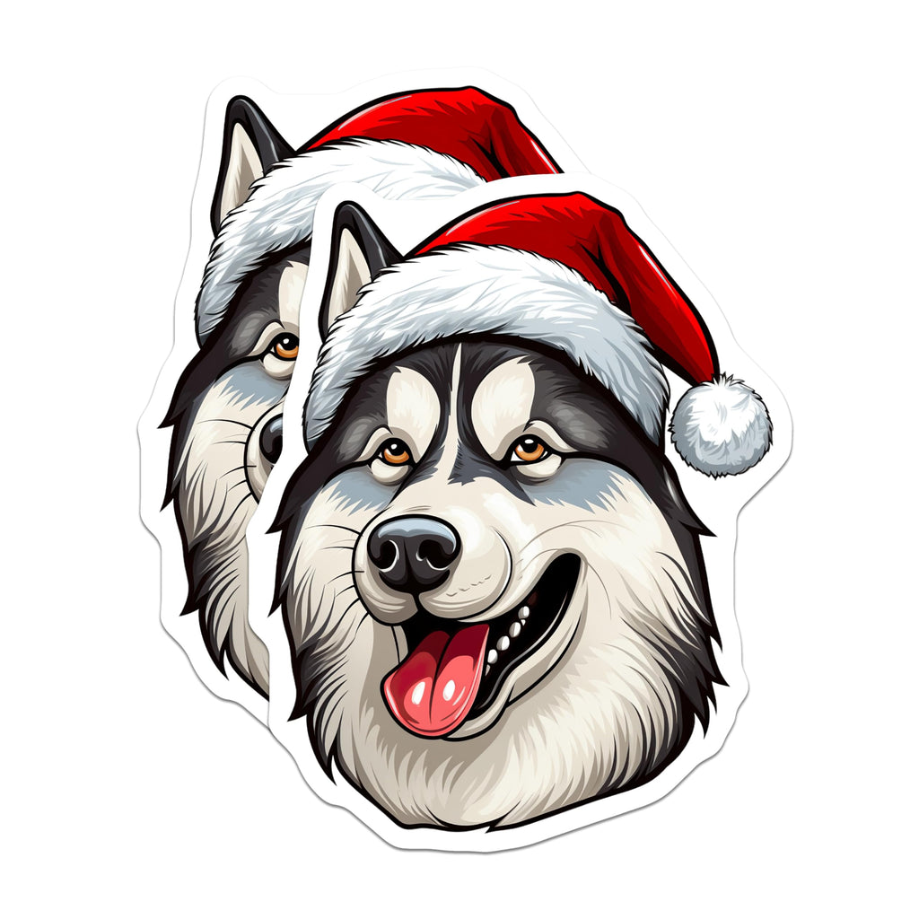 (2 Pack) Siberian Husky Magnets - Festive Christmas Dog Decor - Adorable Santa Hat Pet Head - Holiday Animal Lover Collection - 5 Inches On Longest Side - Thick Durable Magnet - Made in USA - MAG24598
