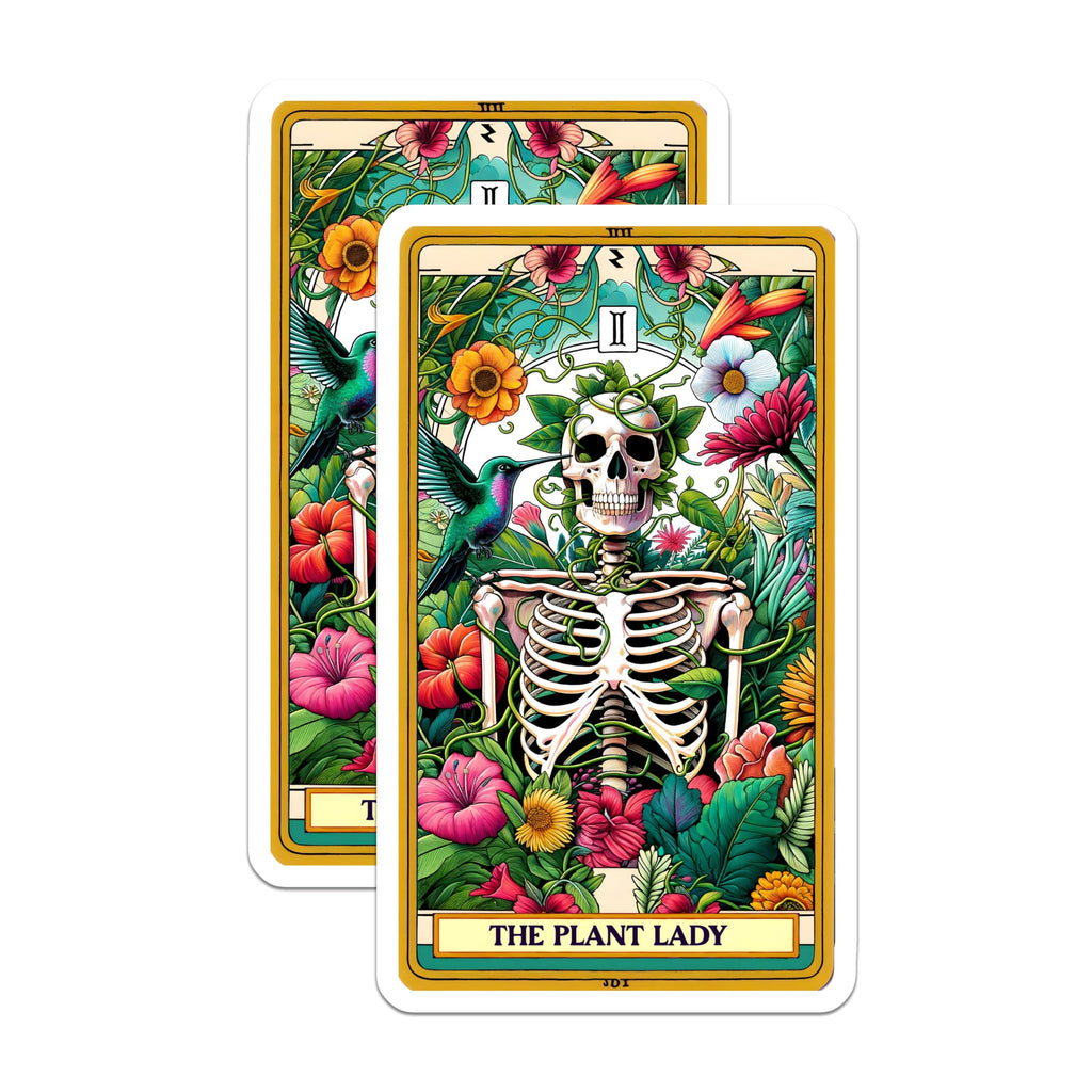 (2 Pack) Plant Lady Skeleton Magnets - Witchy Botanical Decor - Tarot Card Art for Plant Lovers - 5 Inches On Longest Side - Thick Durable Magnet - Made in USA - MAG30944