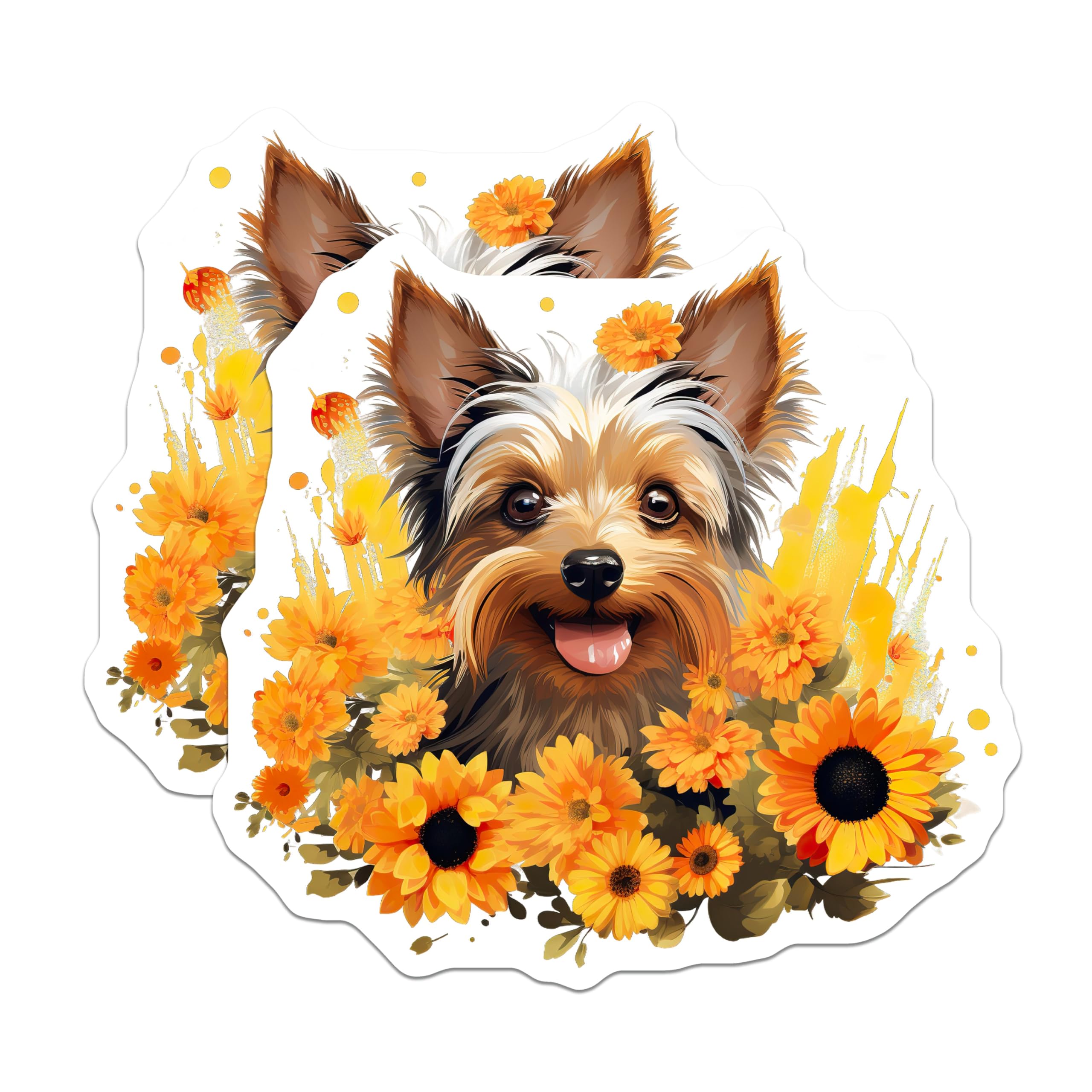 (2 Pack) Yorkie Dog Magnets - Cute Yorkshire Terrier Pet Decor - Floral Animal Lover Refrigerator - 5 Inches On Longest Side - Thick Durable Magnet - Made in USA - MAG30520