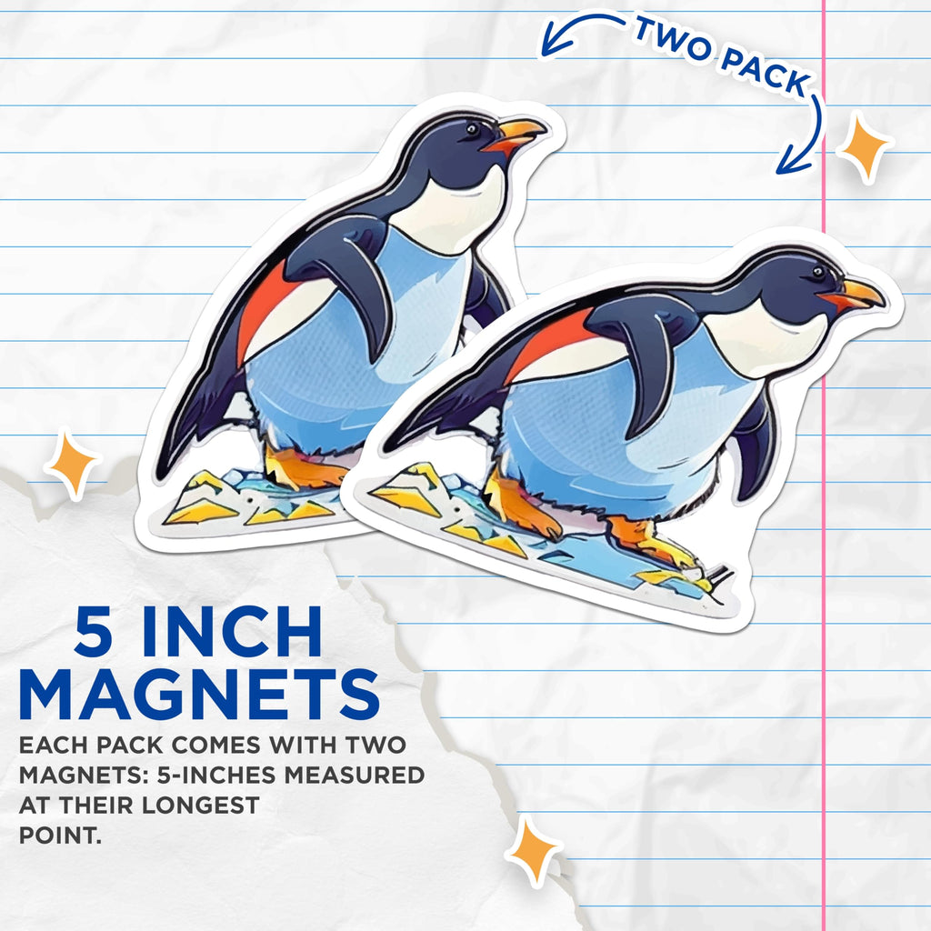 (2 Pack) Adorable Penguin Refrigerator Magnets - Antarctic Wildlife Home Decor - Kitchen Locker Whiteboard Decorative Art - 5 Inches On Longest Side - Thick Durable Magnet - Made in USA - MAG22527