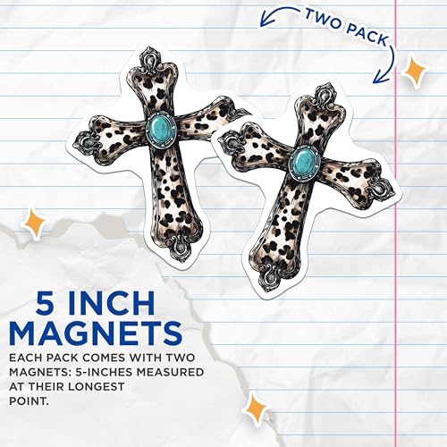 (2 Pack) Leopard Print Cross Magnets Magnets - Religious Decor - 5" On Longest Side - Made in USA - Sticks to Refrigerators & Metal Surfaces - MAG8732