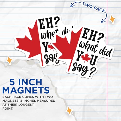(2 Pack) Funny Canadian Sayings Magnet - Eh What Did You Say Decor for Fridge Locker - 5" On Longest Side - Sticks to Smooth Flat Surfaces - Made in USA - MAG9972