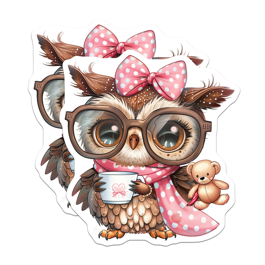 (2 Pack) Cute Owl with Glasses Magnets - Book Lover Teacher Decor - Cozy Aesthetic Fridge Locker Magnets - 5 Inches On Longest Side - Thick Durable Magnet - Made in USA - MAG39404