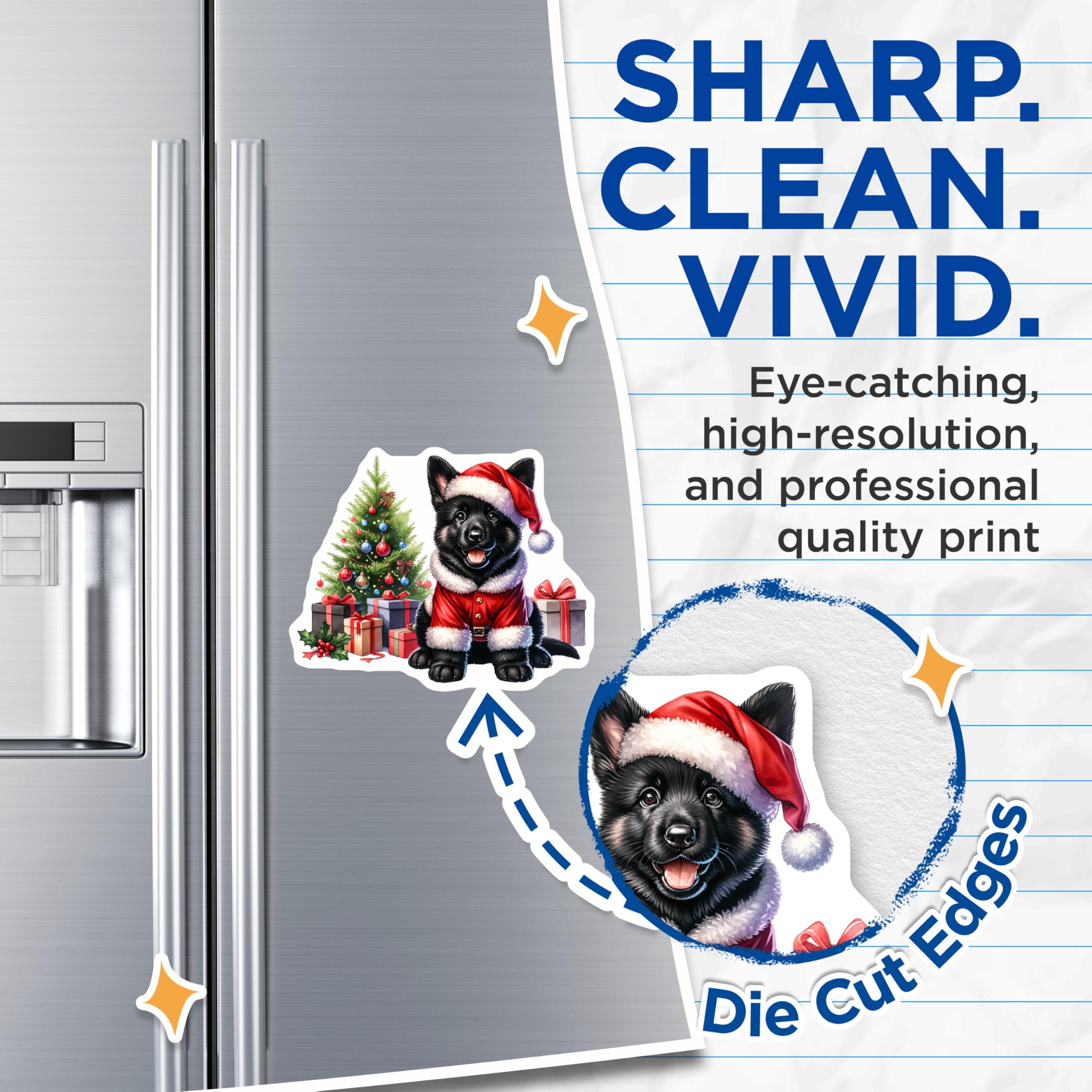 (2 Pack) Christmas Puppy Magnets - Santa Dog Holiday Decor - Cute Pet Refrigerator Accessory for Animal Lovers - 5 Inches On Longest Side - Thick Durable Magnet - Made in USA - MAG25084