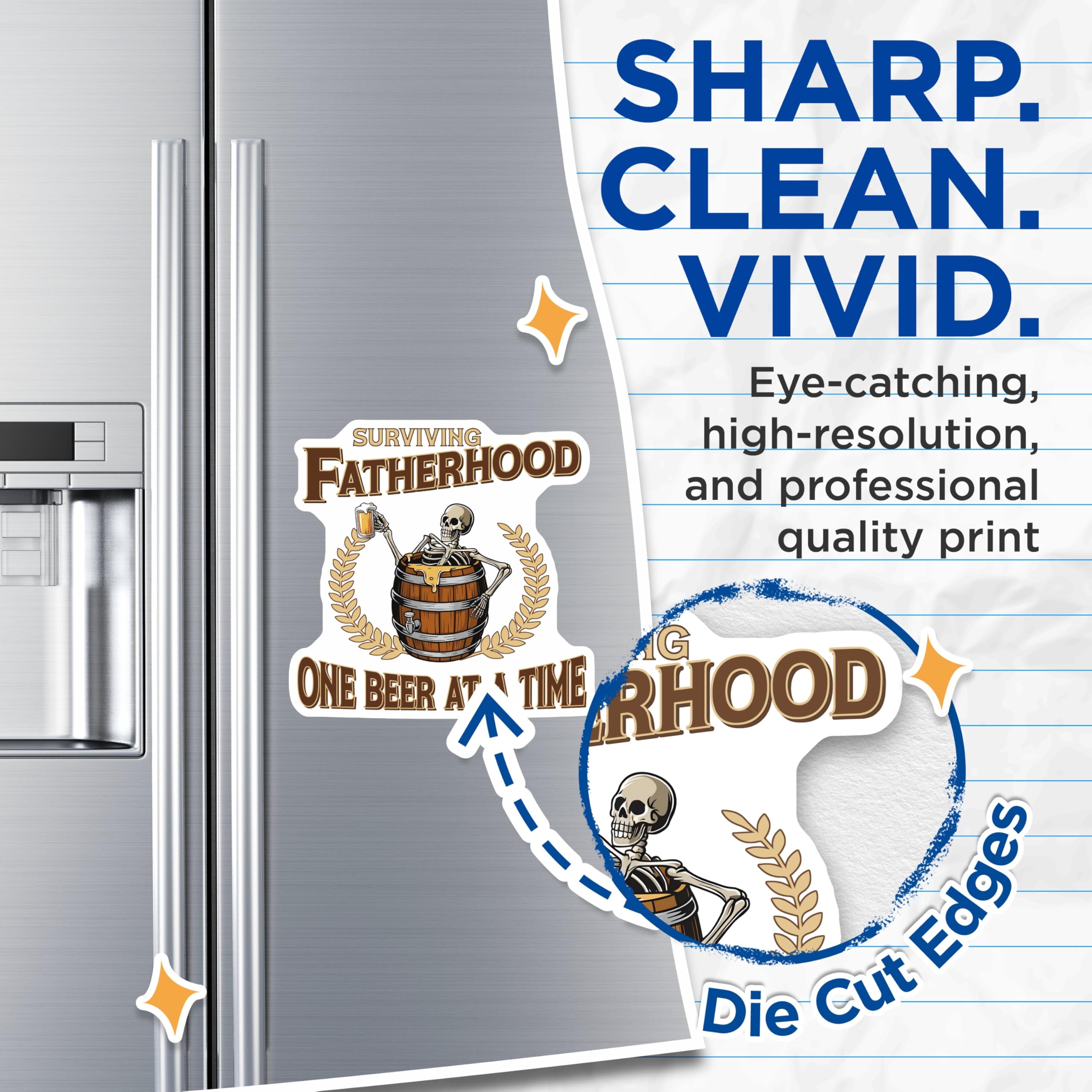 (2 Pack) Fatherhood Magnets - Skeleton Beer - Dad One Beer At A Time - 5" On Longest Side - Premium Magnet - for Cars, Refrigerators, Toolboxes, Lockers - Made in USA - MAG17783