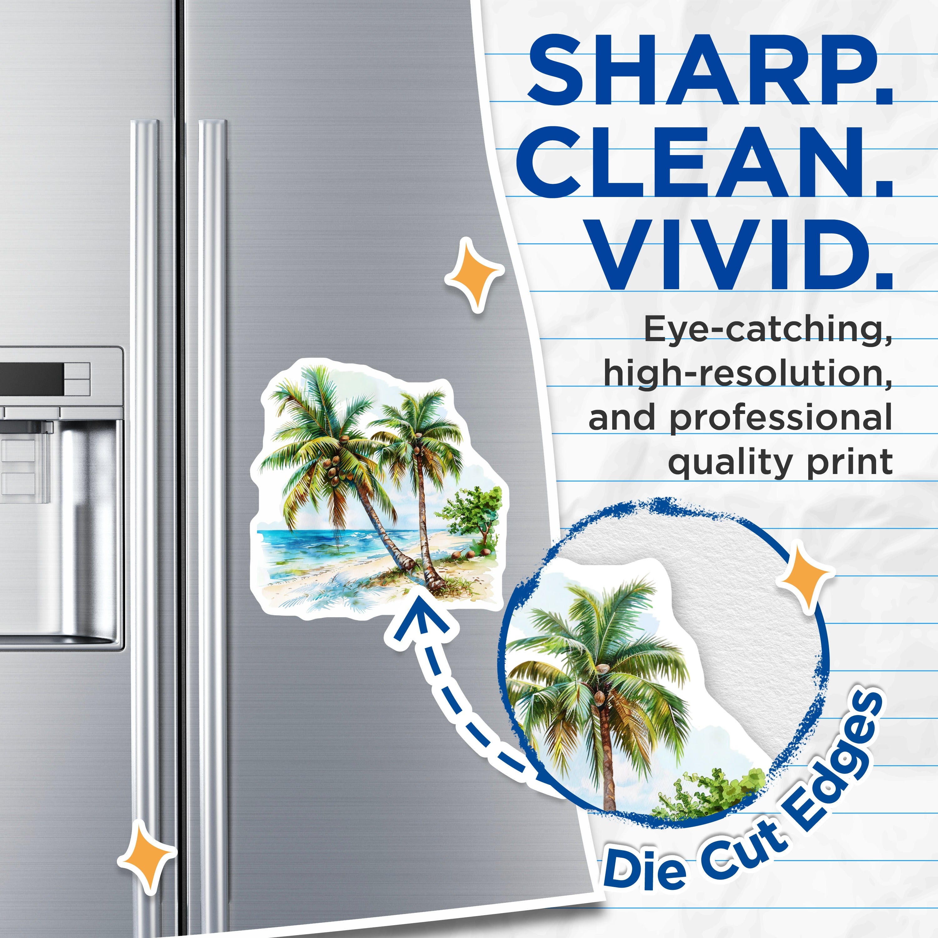 (2 Pack) Tropical Beach Magnets - Palm Tree Decor - Coastal Kitchen Art - Vacation Island Scene - Summer Refrigerator Accessory - 5" - Thick Durable Magnet - Made in USA - MAG39082