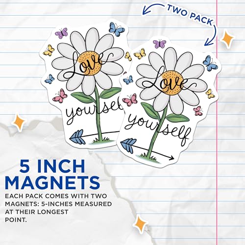 (2 Pack) Love Yourself Magnets Magnets - Inspirational Quote Decor - 5" On Longest Side - Made in USA - Sticks to Refrigerators & Metal Surfaces - MAG8955