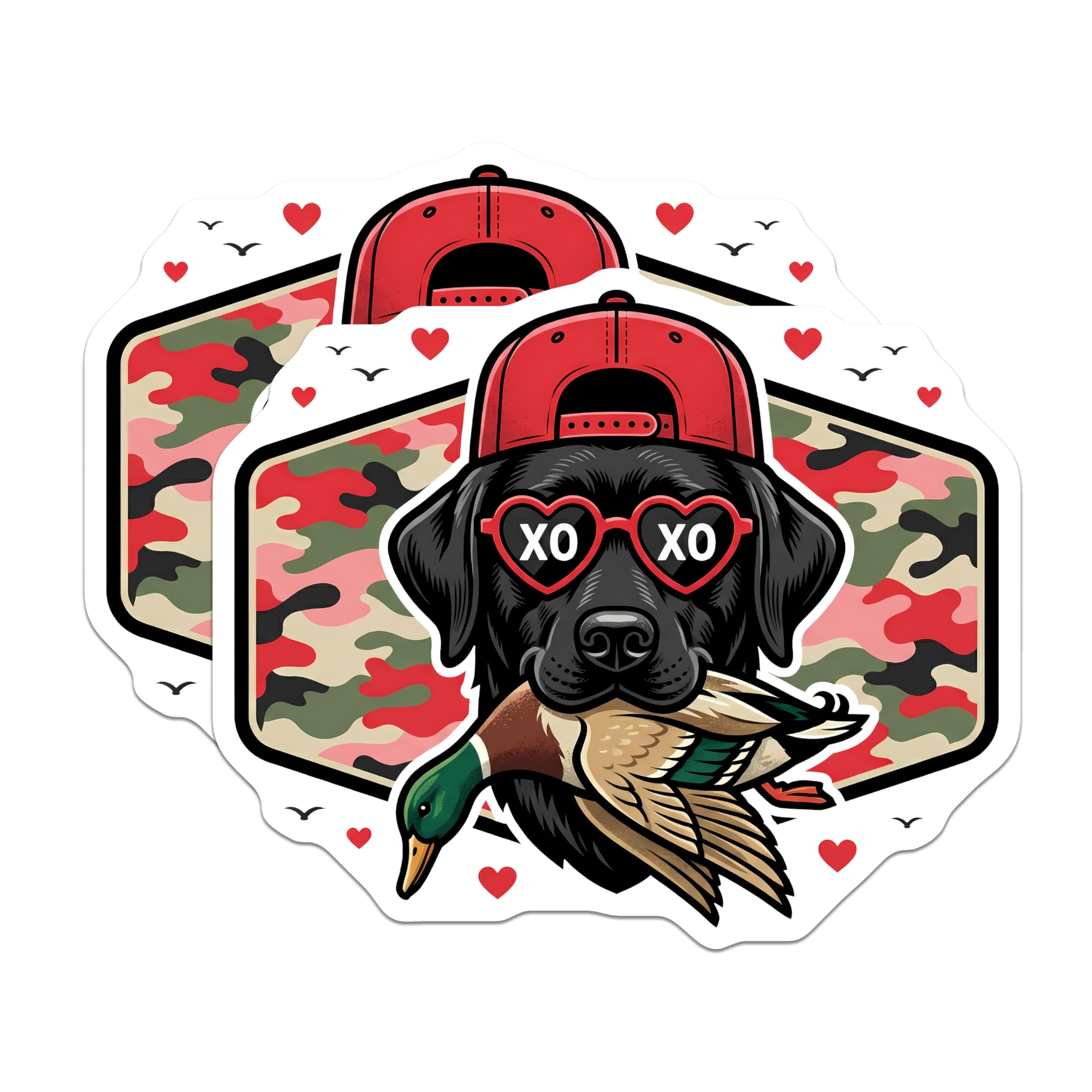 (2 Pack) Duck Hunting Dog Magnets - Camo Labrador XO Glasses - Refrigerator Car Home - 5" On Longest Side - Premium Magnet - for Cars, Refrigerators, Toolboxes, Lockers - Made in USA - MAG14010