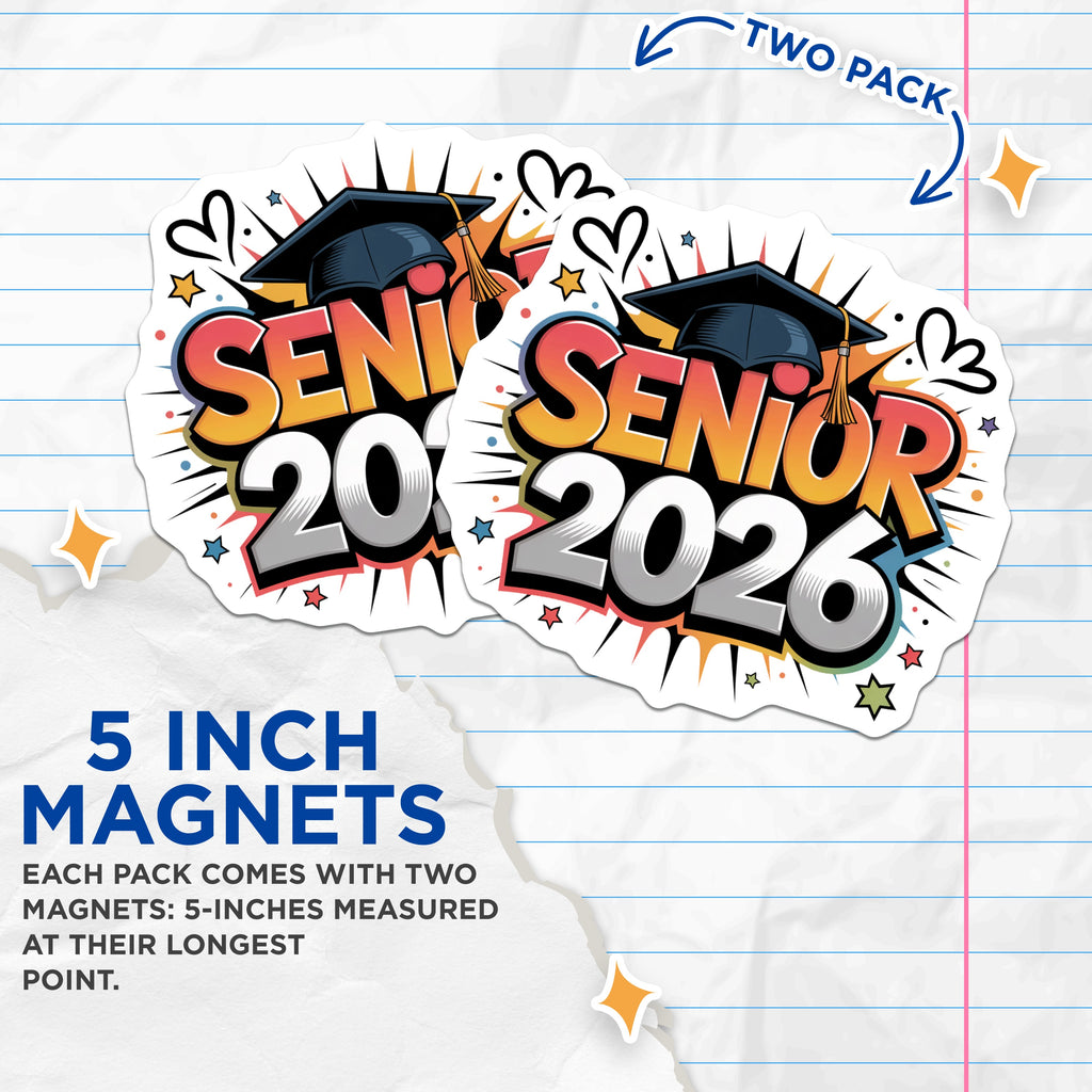 (2 Pack) Senior 2026 Magnets - Class of 2026 Graduation Keepsake - High School Graduate Student Appliance Decor - Future College Grad - 5" - Thick Durable Magnet - Made in USA - MAG39492