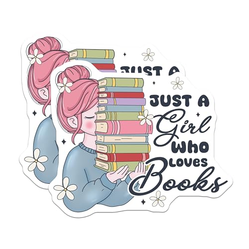 (2 Pack) Just a Girl Who Loves Books Magnets - Book Lover Decor - Cute Library Magnet - 5" On Longest Side - for Cars, Fridges, Toolboxes - Made in USA - MAG6884