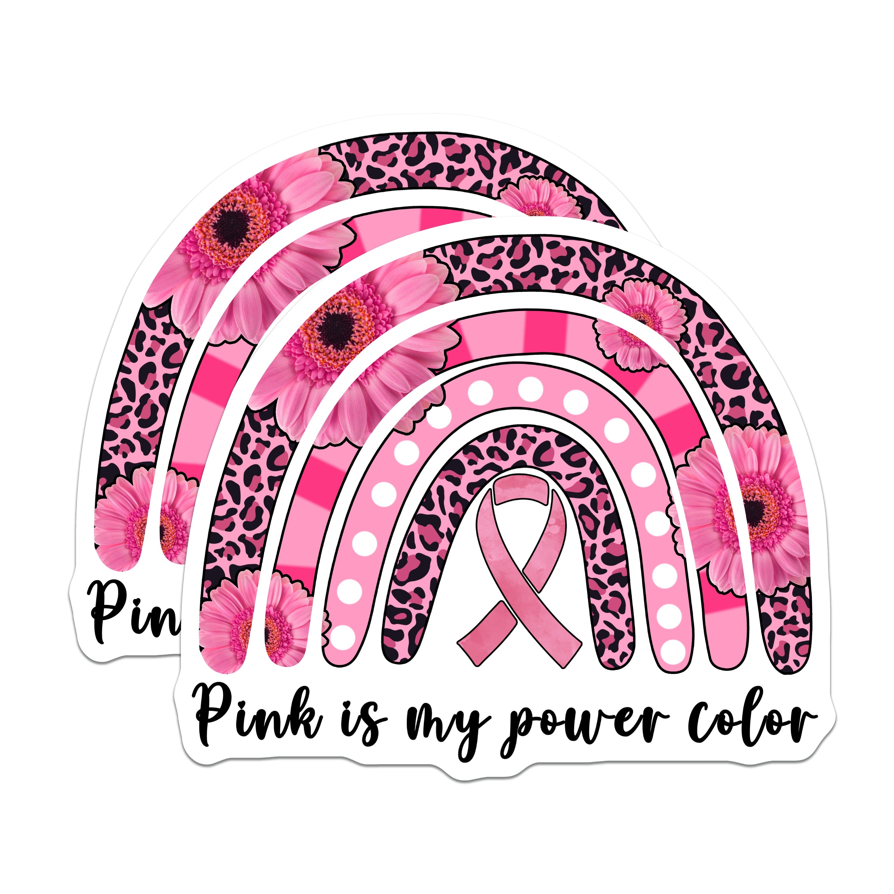 (2 Pack) Pink Ribbon Magnets - Breast Cancer Awareness Rainbow - Survivor Fighter Support - Women's Empowering Decor - 5 Inches On Longest Side - Thick Durable Magnet - Made in USA - MAG36852