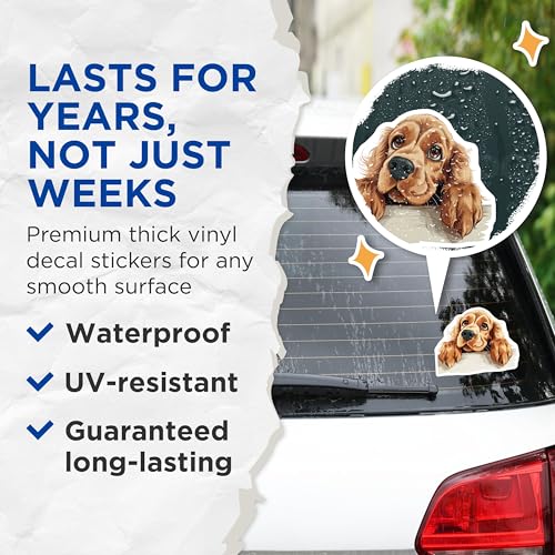 (2 Pack) Cute Puppy Dog Stickers - Cartoon Animal Designs - Adorable Pet Art Decals for Laptops and Water Bottles - 5" On Longest Side - Sticks to Smooth Flat Surfaces - Made in USA - BMCS9975