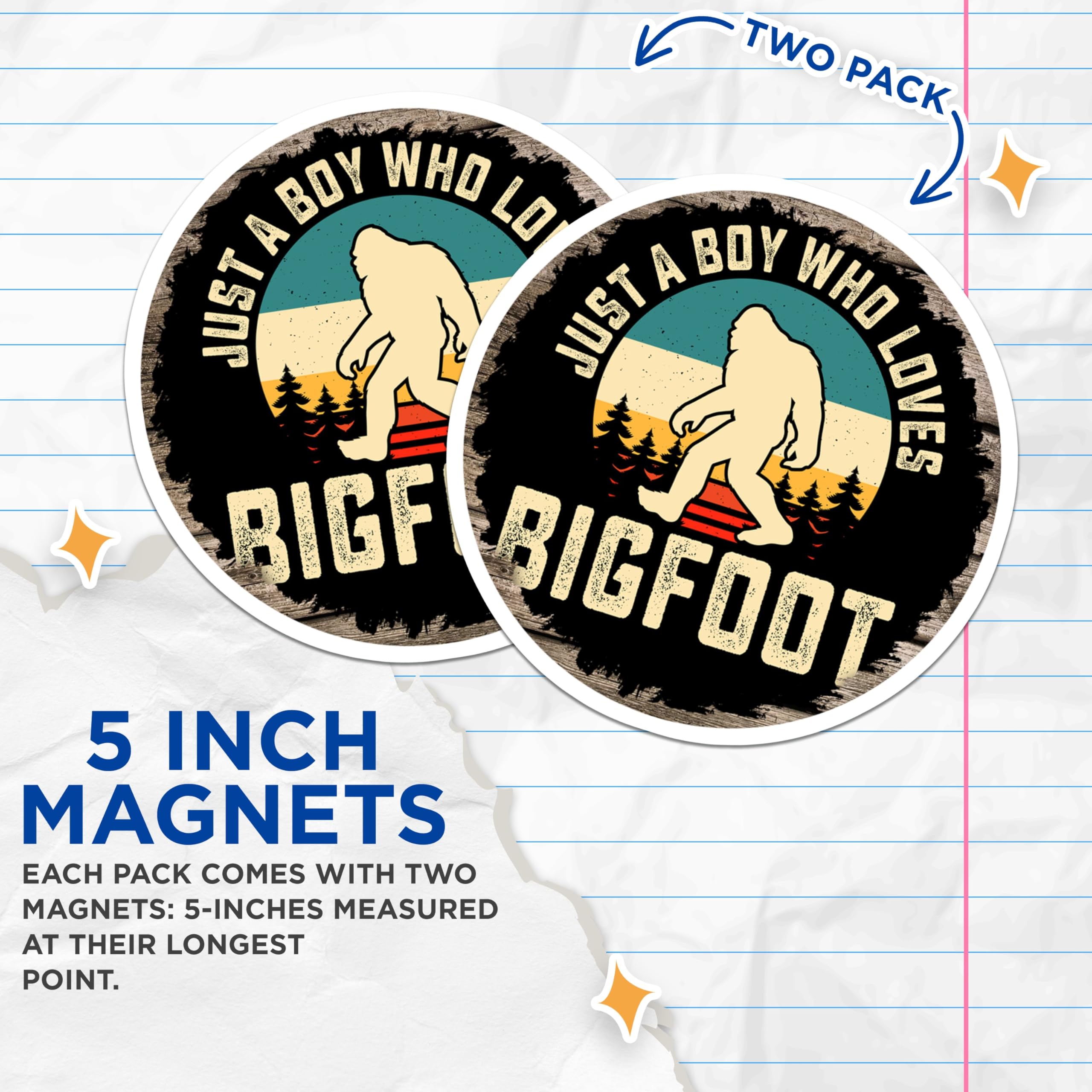 (2 Pack) Bigfoot Sasquatch Magnets - Boy Who Loves Cryptid - Retro Vintage Refrigerator Locker Magnets - 5 Inches On Longest Side - Thick Durable Magnet - Made in USA - MAG26215
