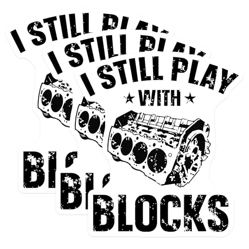 (3 Pack) I Still Play with Blocks Decals - Funny Engine Decal - Auto Mechanic Humor - 3 Inches On Longest Side - Easy Peel & Apply - Made in USA - 3MCS4533