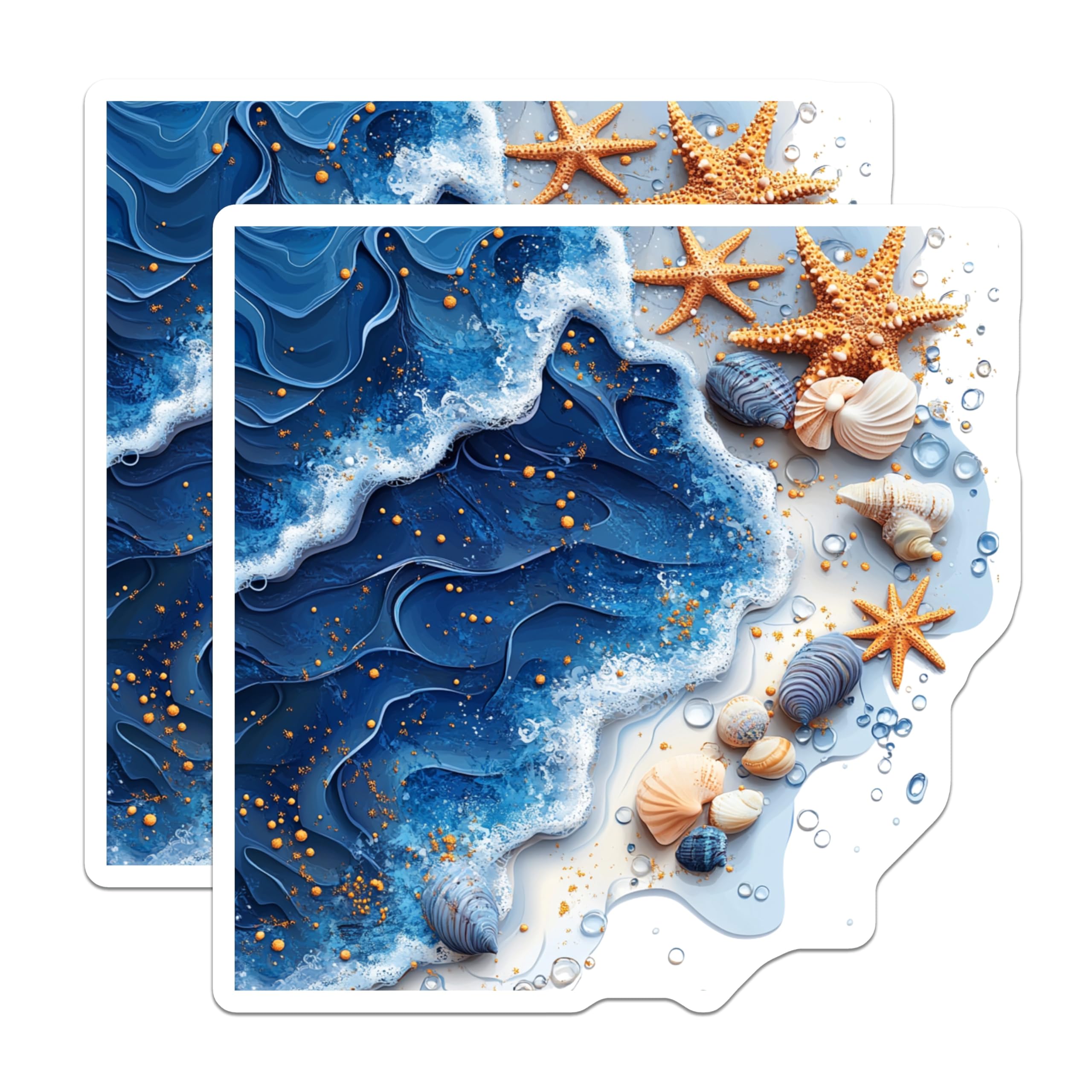 (2 Pack) Ocean Wave Magnets - Starfish Seashell Beach Decor - Coastal Home Fridge Art - 5 Inches On Longest Side - Thick Durable Magnet - Made in USA - MAG28219