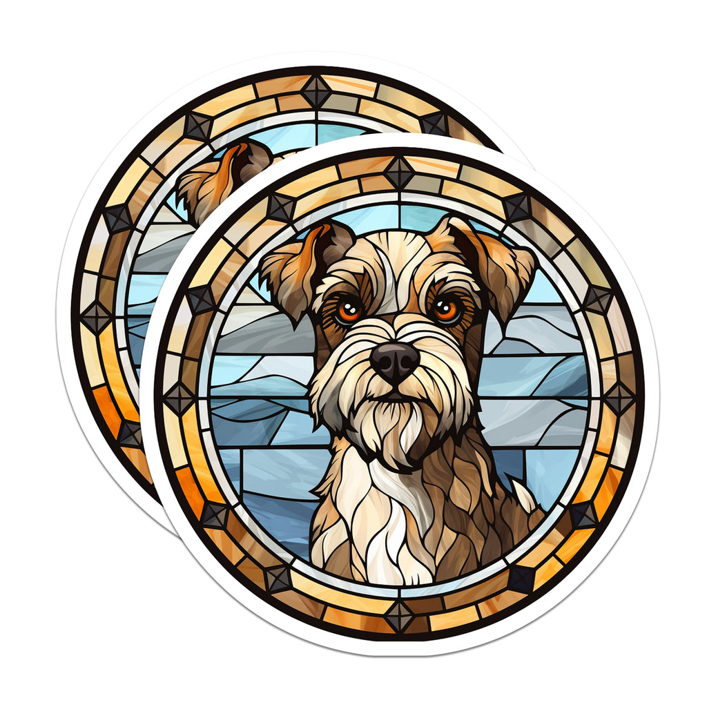 (2 Pack) Schnauzer Dog Magnets - Stained Glass Pet Art - Animal Lover Fridge Decor - 5 Inches On Longest Side - Thick Durable Magnet - Made in USA - MAG37128