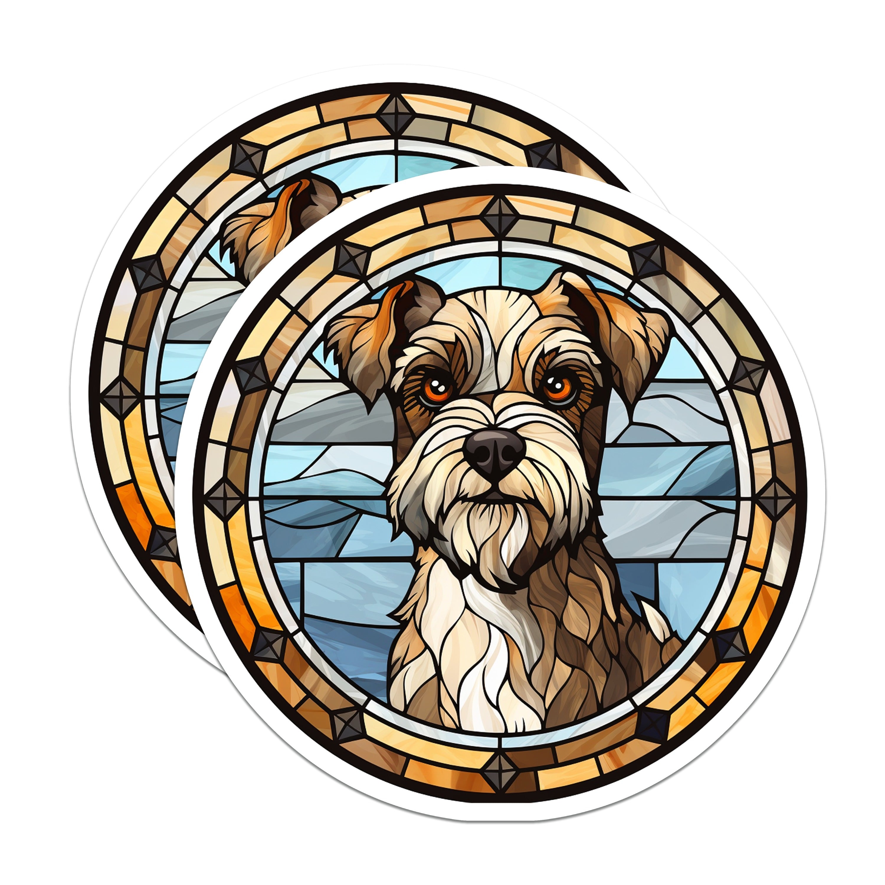 (2 Pack) Schnauzer Dog Magnets - Stained Glass Pet Art - Animal Lover Fridge Decor - 5 Inches On Longest Side - Thick Durable Magnet - Made in USA - MAG37128