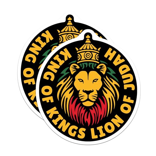 (2 Pack) King of Kings Lion of Judah Stickers - Religious Inspirational - African Lion Art - 5" On Longest Side - Sticks to Smooth Flat Surfaces - Made in USA - BMCS6173