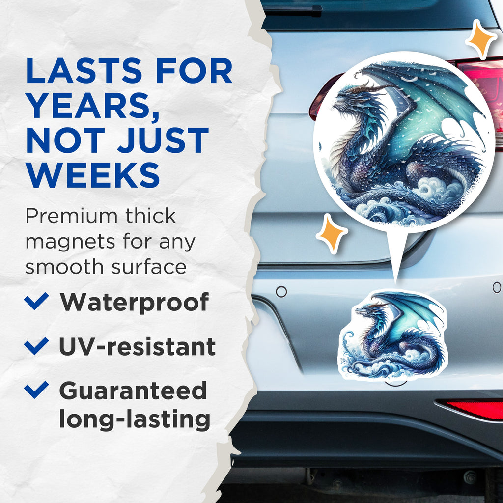 (2 Pack) Blue Dragon Magnets - Fantasy Dragon Art Decor - Mythical Creature Aesthetic - Dragon Lover Refrigerator Magnet Set - 5 Inches On Longest Side - Thick Durable Magnet - Made in USA - MAG38634