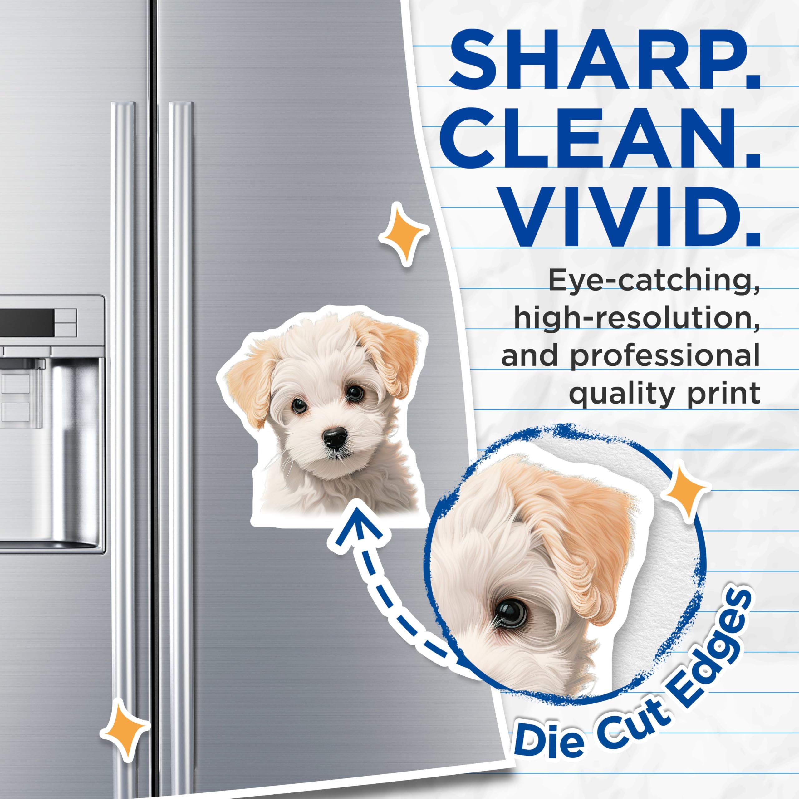 (2 Pack) Cute Puppy Magnets - Adorable Fluffy Dog Lover Refrigerator Decor - Pet Parent Kitchen Accessory - 5 Inches On Longest Side - Thick Durable Magnet - Made in USA - MAG29749