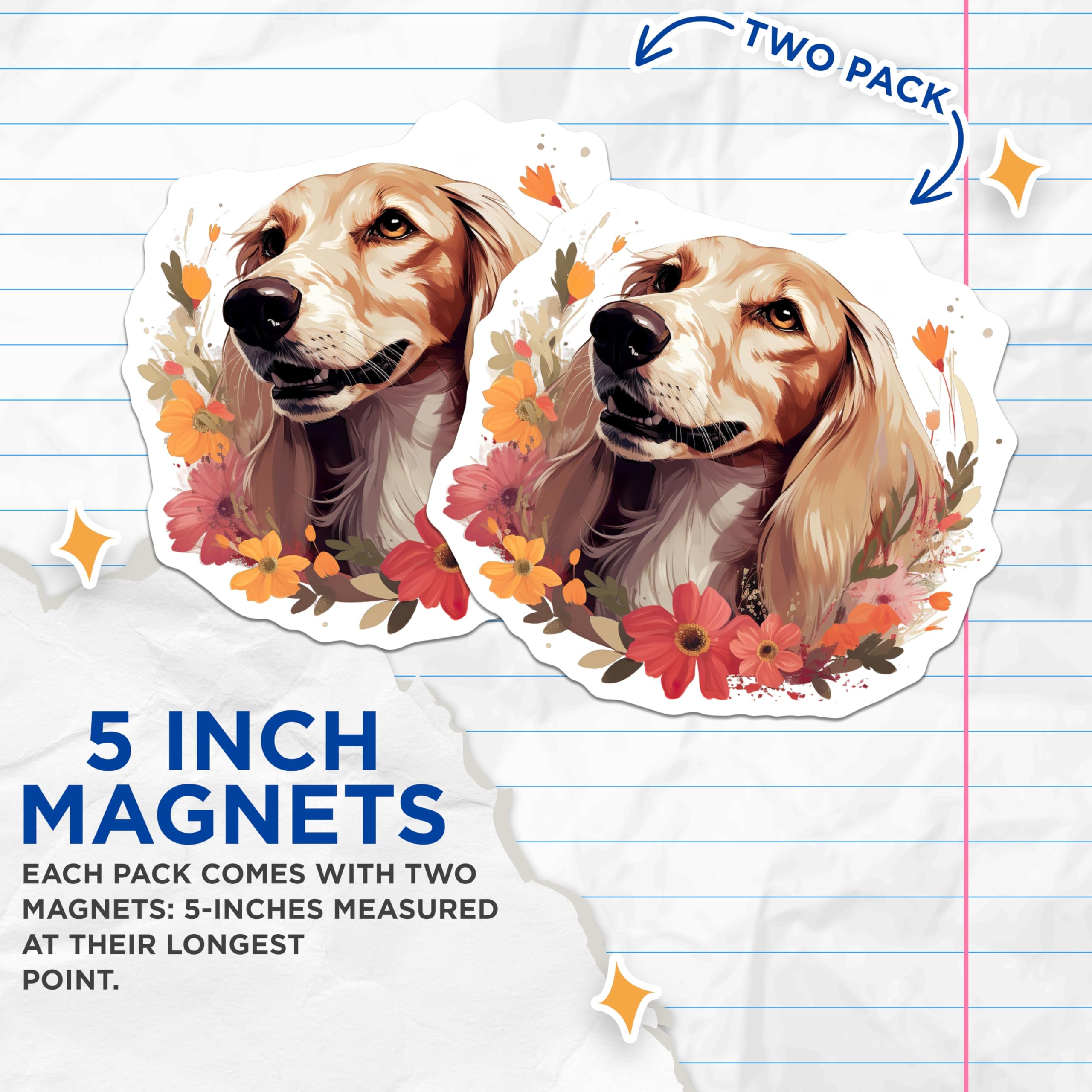 (2 Pack) Golden Retriever Magnets - Floral Dog Artwork - Pet Lover Kitchen Decor - Animal Fridge Magnets - 5 Inches On Longest Side - Thick Durable Magnet - Made in USA - MAG29673