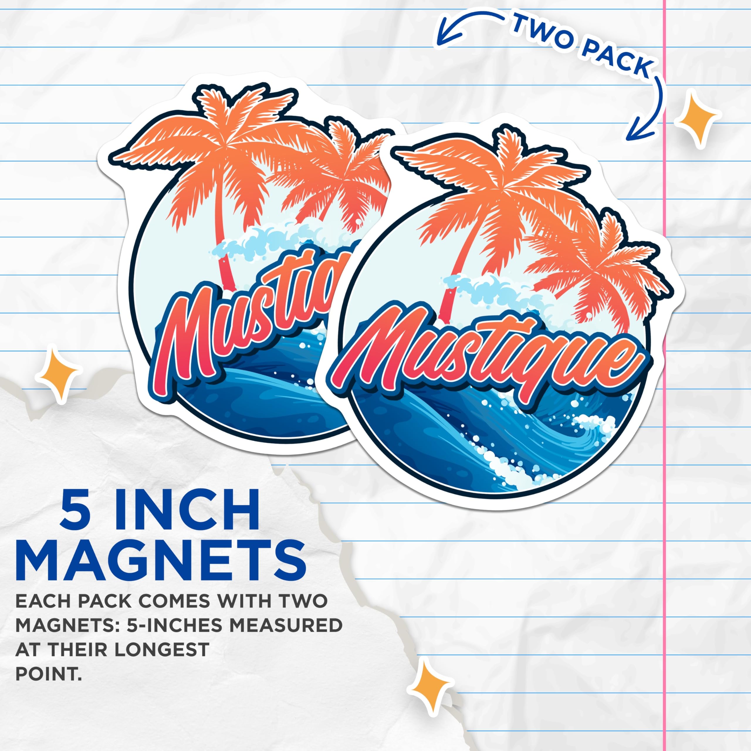 (2 Pack) Mustique Magnets - Tropical Island Vibes - Palm Tree Decor Magnet - 5" On Longest Side - Premium Magnet - for Cars, Refrigerators, Toolboxes, Lockers - Made in USA - MAG17549