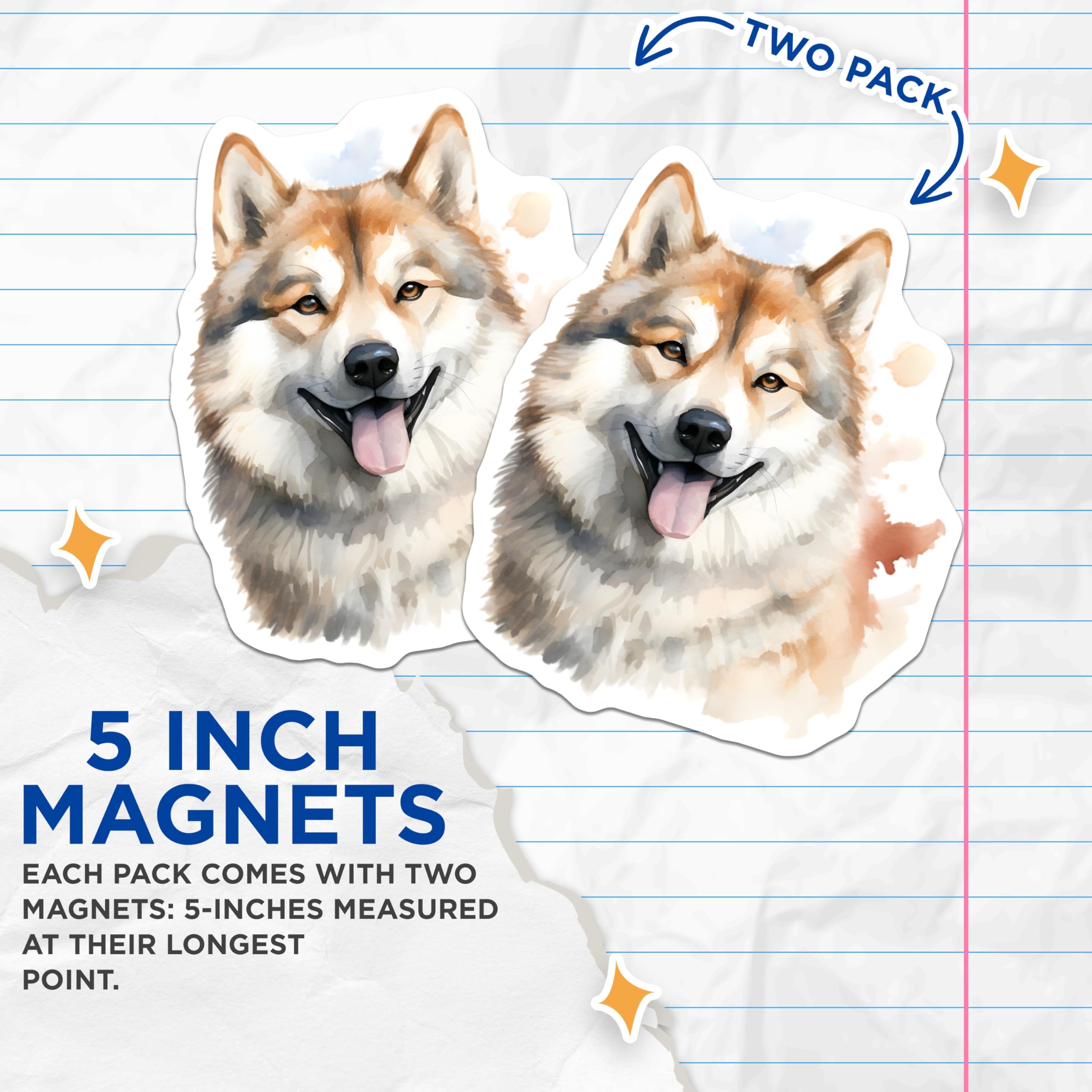 (2 Pack) Happy Dog Magnets - Watercolor Akita Art - Pet Parent Refrigerator Display - 5 Inches On Longest Side - Thick Durable Magnet - Made in USA - MAG30634