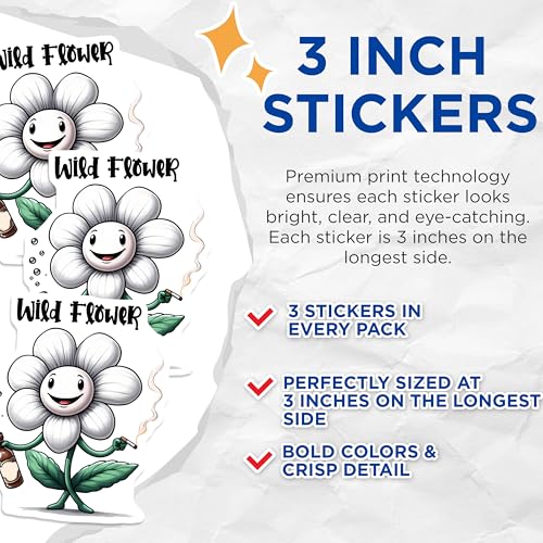 (3 Pack) Wildflower Decals - Smoking Flower - Laptop Decal - 3 Inches On Longest Side - Easy Peel & Apply - Made in USA - 3MCS6365