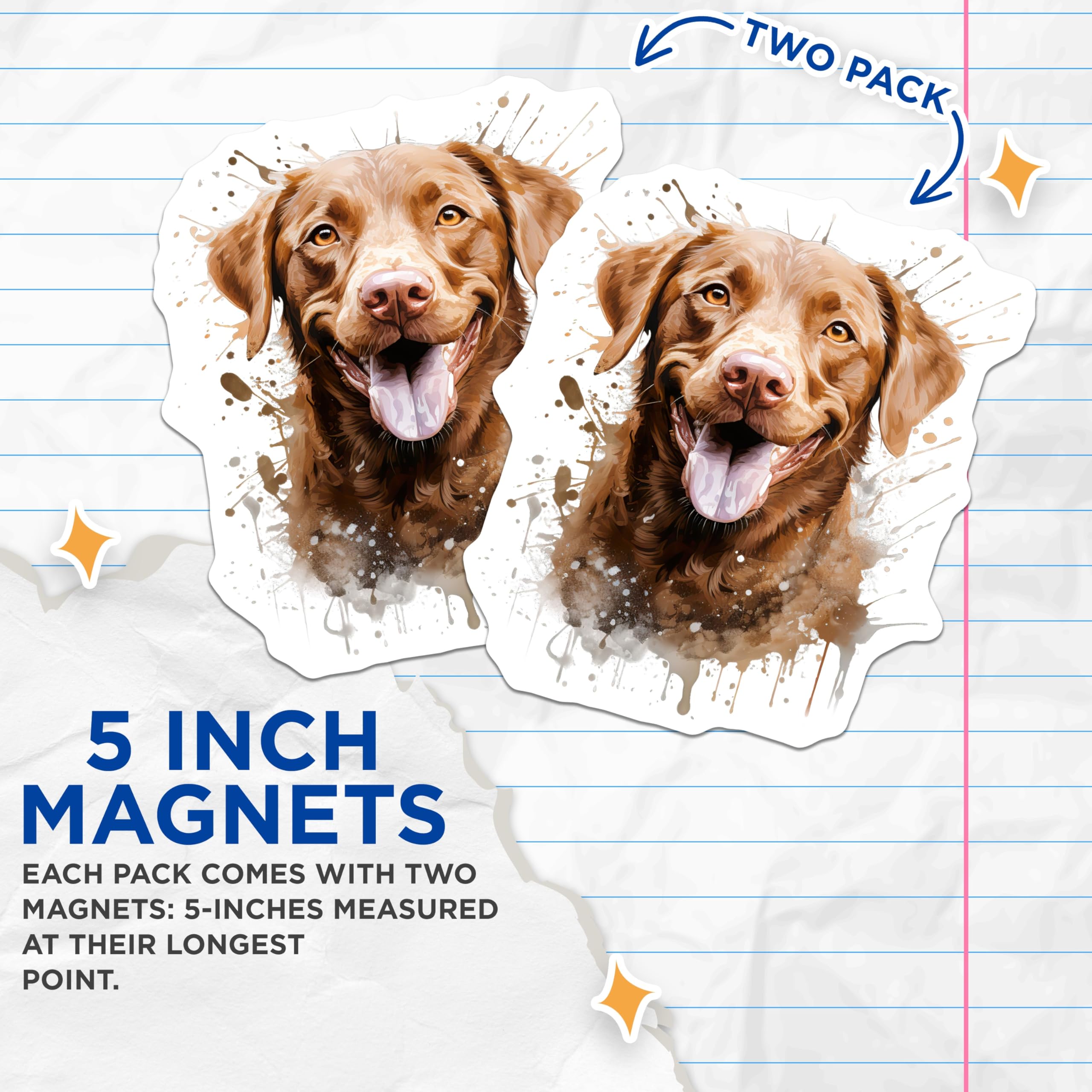 (2 Pack) Chocolate Labrador Magnets - Happy Dog Art - Retriever Dog Owner Decor - 5 Inches On Longest Side - Thick Durable Magnet - Made in USA - MAG27868