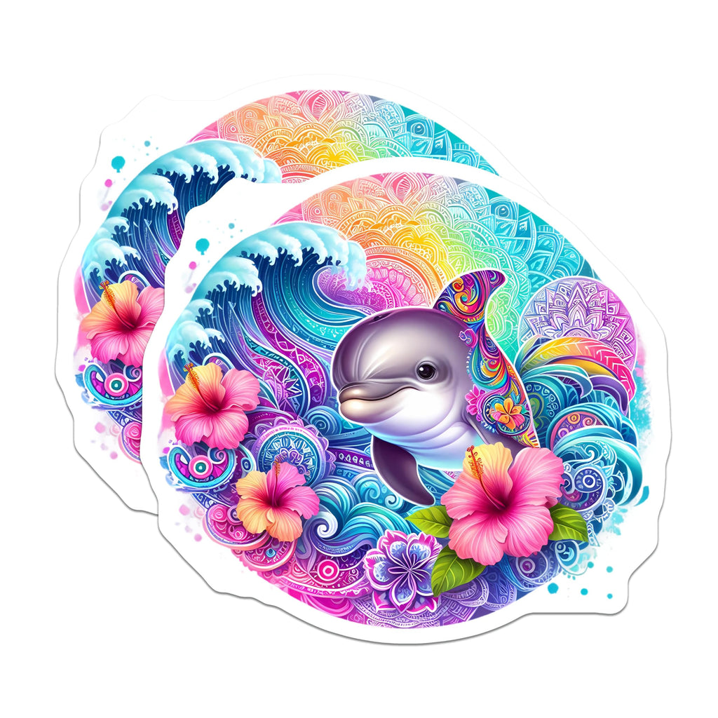 (2 Pack) Ocean Sea Life Magnet - Colorful Dolphin Decor - 5" On Longest Side - Sticks to Smooth Flat Surfaces - Made in USA - MAG9480