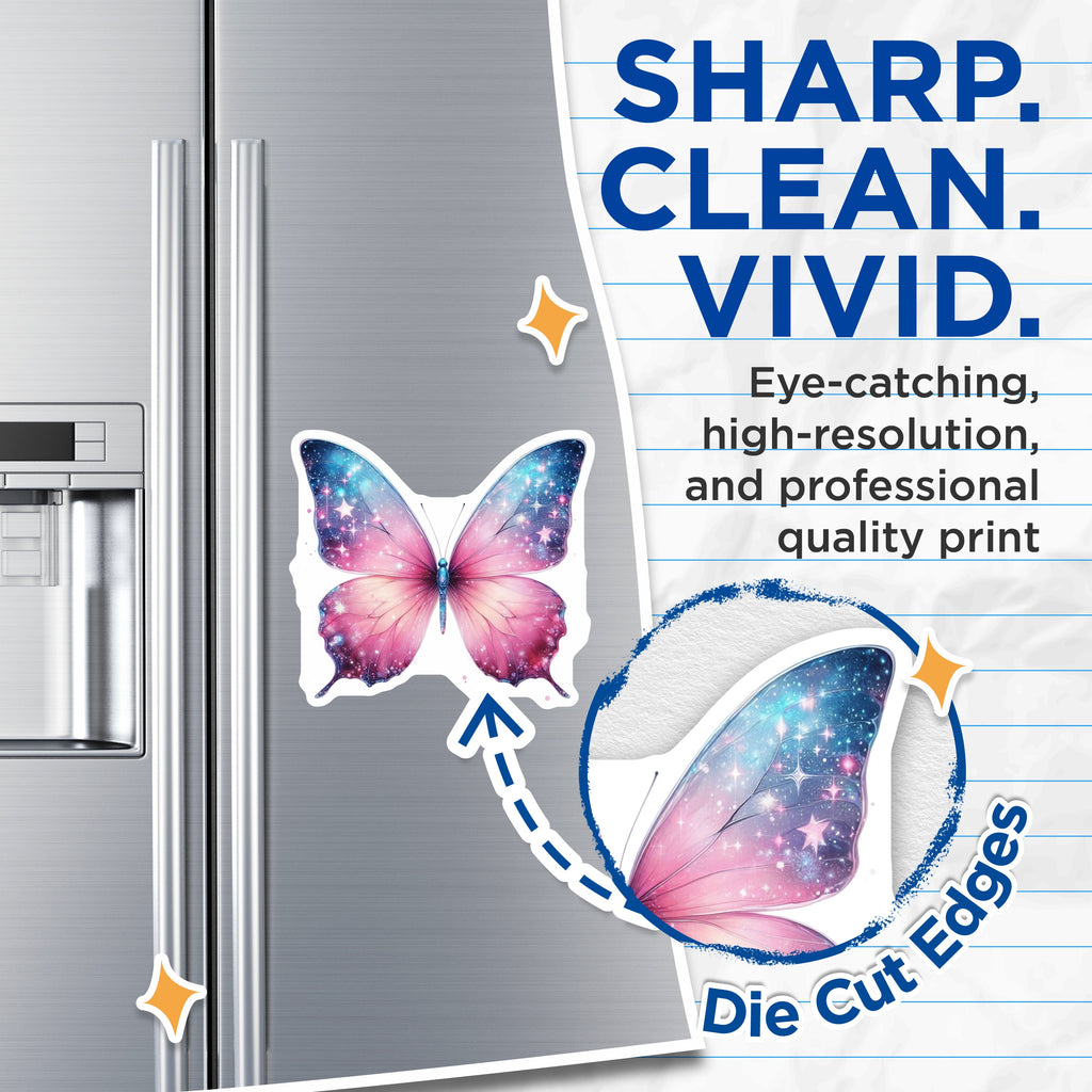 (2 Pack) Galaxy Butterfly Magnets - Celestial Ombre Wings - Dreamy Pink Blue Starry Fridge Decor - Whimsical Home Accent - 5 Inches On Longest Side - Thick Durable Magnet - Made in USA - MAG36550