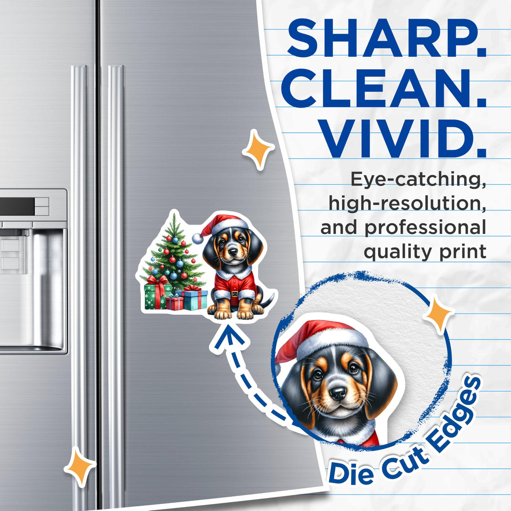 (2 Pack) Christmas Puppy Magnets - Santa Dog Holiday Refrigerator Decor - Cute Pet Lover Kitchen Accessory - 5 Inches On Longest Side - Thick Durable Magnet - Made in USA - MAG28720