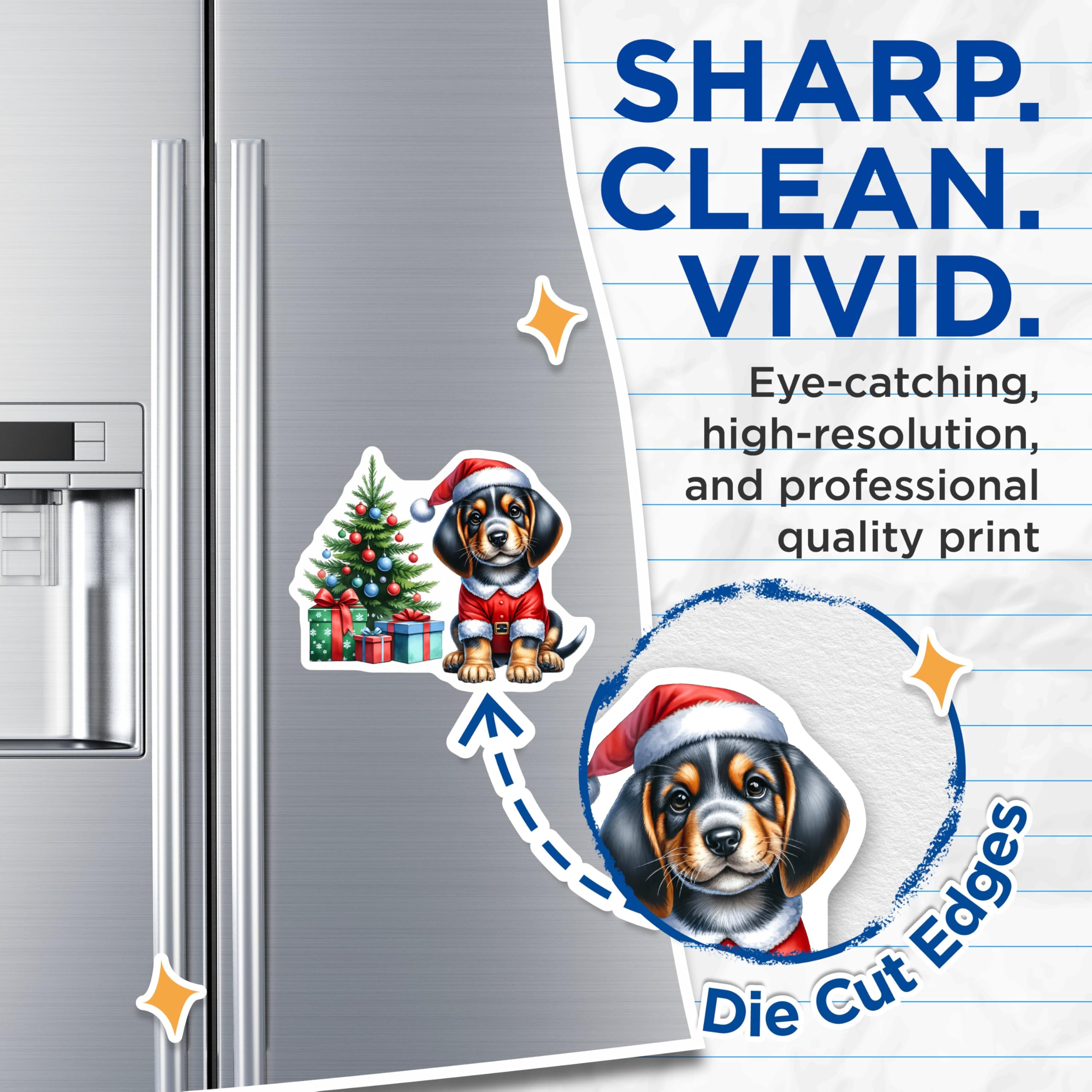 (2 Pack) Christmas Puppy Magnets - Santa Dog Holiday Refrigerator Decor - Cute Pet Lover Kitchen Accessory - 5 Inches On Longest Side - Thick Durable Magnet - Made in USA - MAG28720