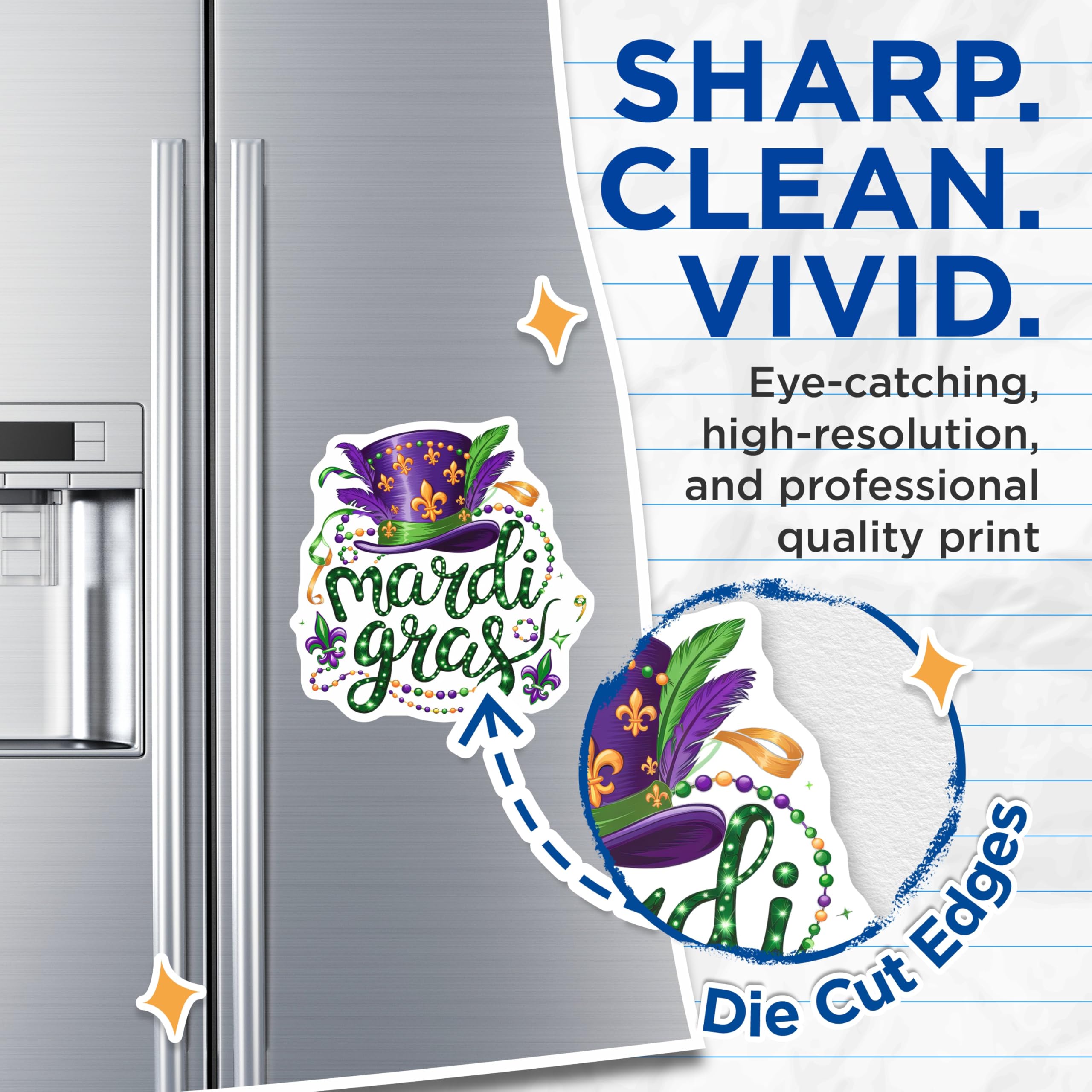 (2 Pack) Mardi Gras Magnets - Fleur de Lis Decoration - New Orleans Celebration - 5" On Longest Side - Premium Magnet - for Cars, Refrigerators, Toolboxes, Lockers - Made in USA - MAG14944