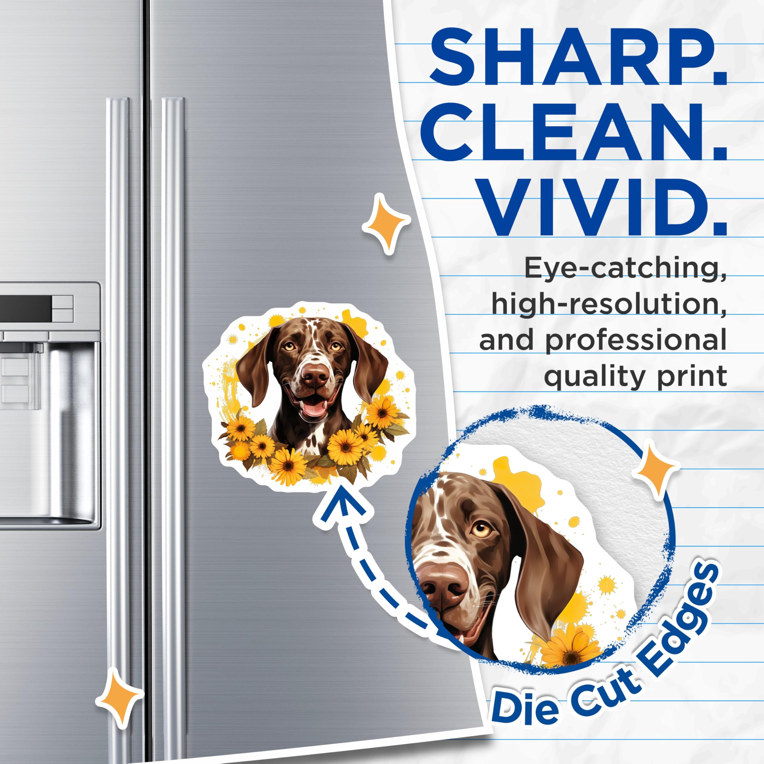(2 Pack) German Shorthaired Pointer Magnets - Dog Lover Sunflowers Decor - Happy Pet Mom Kitchen Accent - 5 Inches On Longest Side - Thick Durable Magnet - Made in USA - MAG29241