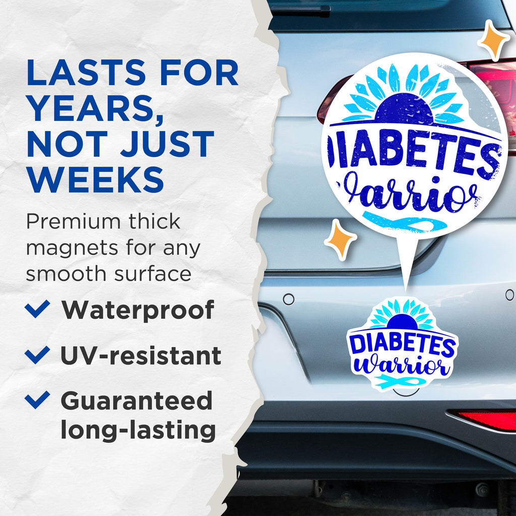 (2 Pack) Diabetes Warrior Magnets - Blue Awareness Ribbon - Inspirational Support Decor - 5 Inches On Longest Side - Thick Durable Magnet - Made in USA - MAG37487