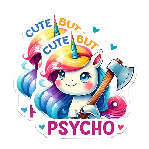 (2 Pack) Cute But Psycho Magnets - Funny Unicorn Decor - Kawaii Axolotl - Cute and Crazy - Quirky - 5" On Longest Side - for Cars, Refrigerators, Toolboxes, Lockers - Made in USA BMCS3335