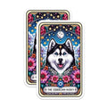 (2 Pack) Siberian Husky Stickers - Husky Dog Art Stickers - Floral Animal Art Stickers - Moon and Stars Dog Stickers - 5" On Longest Side - Sticks to Smooth Flat Surfaces - Made in USA - BMCS5308