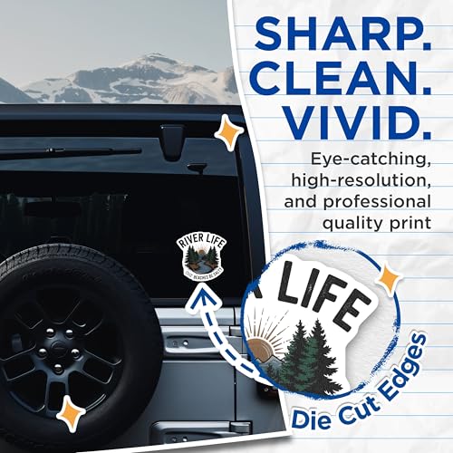 (2 Pack) River Life Stickers - Nature Adventure - Outdoor Enthusiast Decal - 5" On Longest Side - Sticks to Smooth Flat Surfaces - Made in USA - BMCS9178