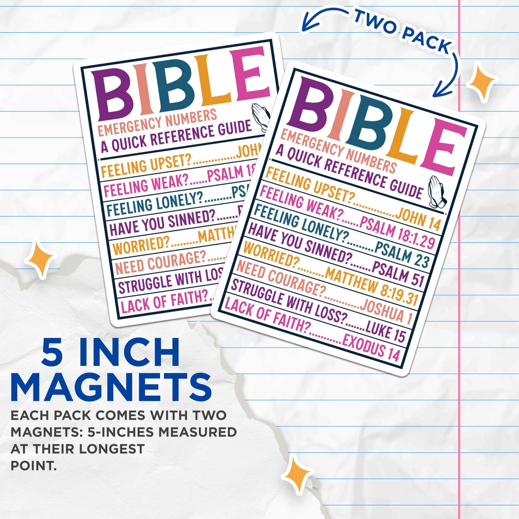 (2 Pack) Bible Emergency Number Magnets - Spiritual Guidance Verses - Faith Inspiration Refrigerator Decor - 5 Inches On Longest Side - Thick Durable Magnet - Made in USA - MAG19912