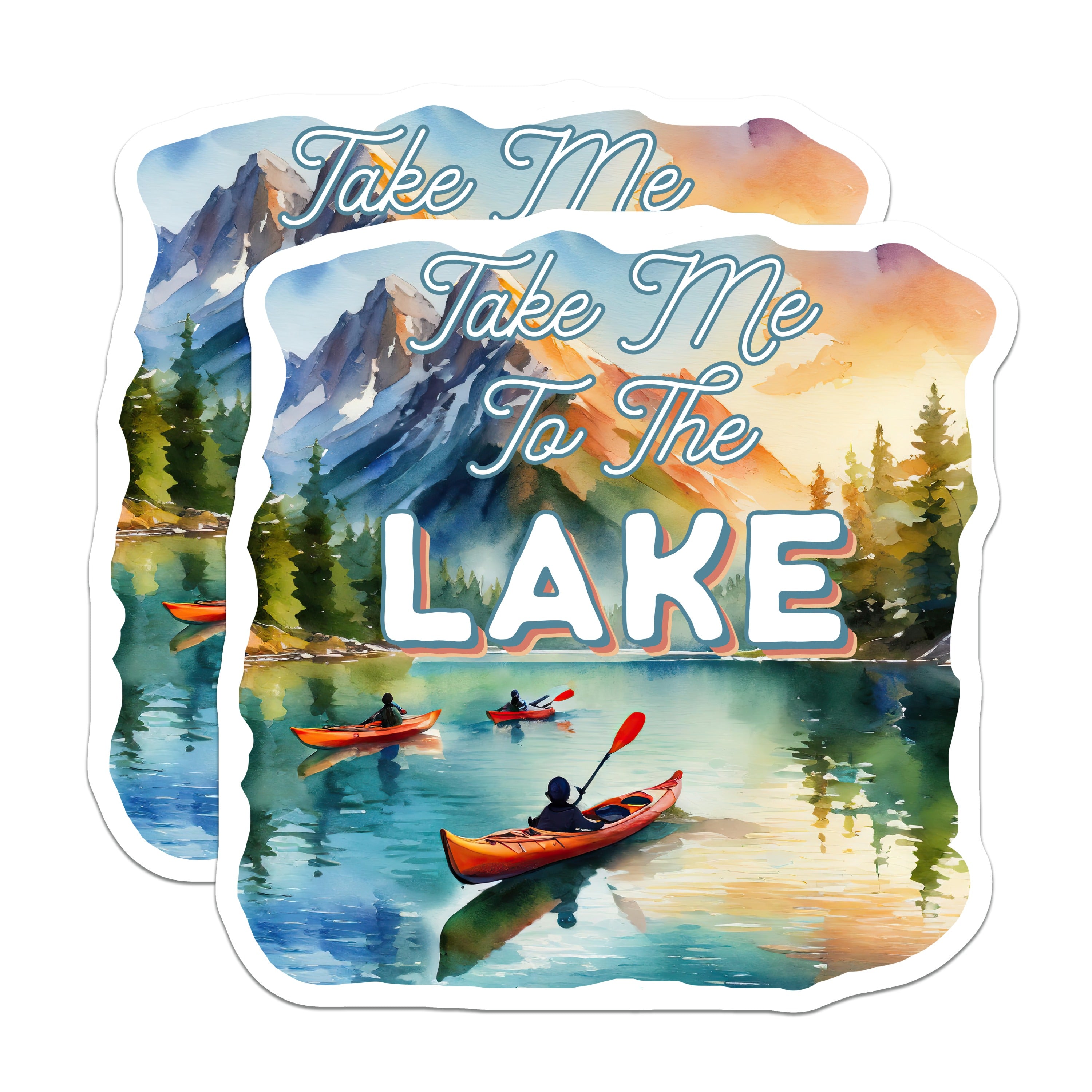 (2 Pack) Lake Life Magnets - Mountain Lake Cabin Decor - Kayak Adventure Scene - Watercolor Nature Lover - 5 Inches On Longest Side - Thick Durable Magnet - Made in USA - MAG37377