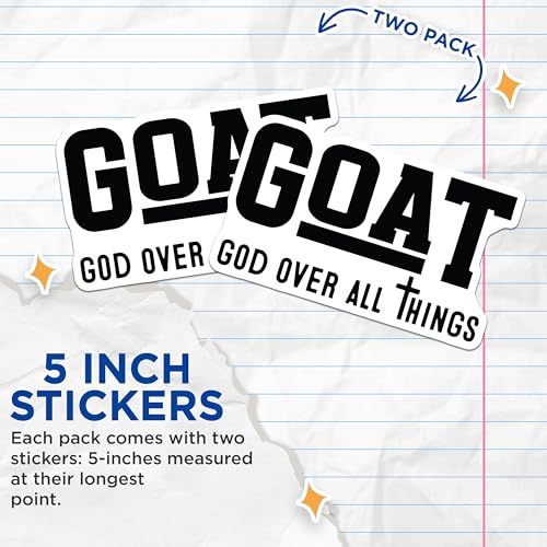 (2 Pack) Goat Stickers - God Over All Things - Inspirational Vinyl Decals - 5" On Longest Side - Sticks to Smooth Flat Surfaces - Made in USA - BMCS7133