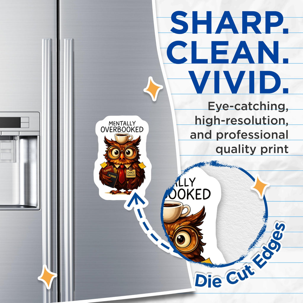 (2 Pack) Mentally Overbooked Magnets - Chaos Manager Owl Desk Decor - Funny Planner Organization Art - 5 Inches On Longest Side - Thick Durable Magnet - Made in USA - MAG20615