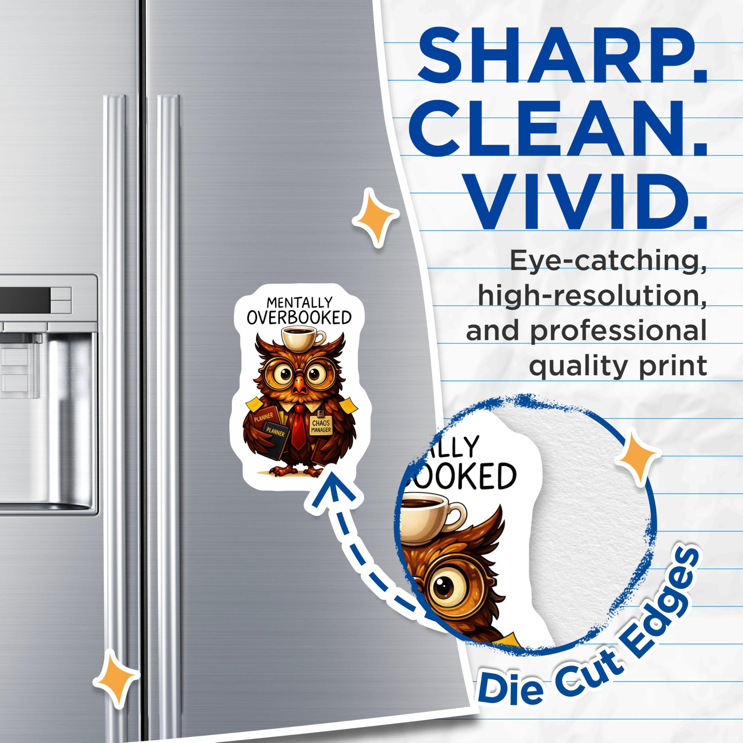 (2 Pack) Mentally Overbooked Magnets - Chaos Manager Owl Desk Decor - Funny Planner Organization Art - 5 Inches On Longest Side - Thick Durable Magnet - Made in USA - MAG20615
