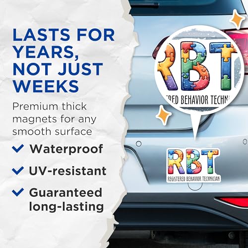 (2 Pack) Registered Behavior Technician Magnets - Colorful Puzzle Pattern Magnets - Special Education Magnets - 5" On Longest Side - for Cars, Refrigerators, Toolboxes, Lockers - Made in USA BMCS3163