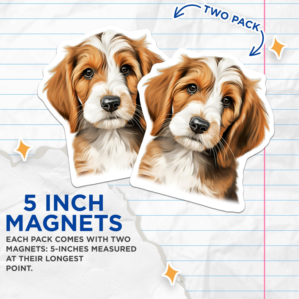 (2 Pack) Adorable Puppy Face Magnets - Dog Lover Fridge Decor - Pet Parent Kitchen Accessories - 5 Inches On Longest Side - Thick Durable Magnet - Made in USA - MAG28885