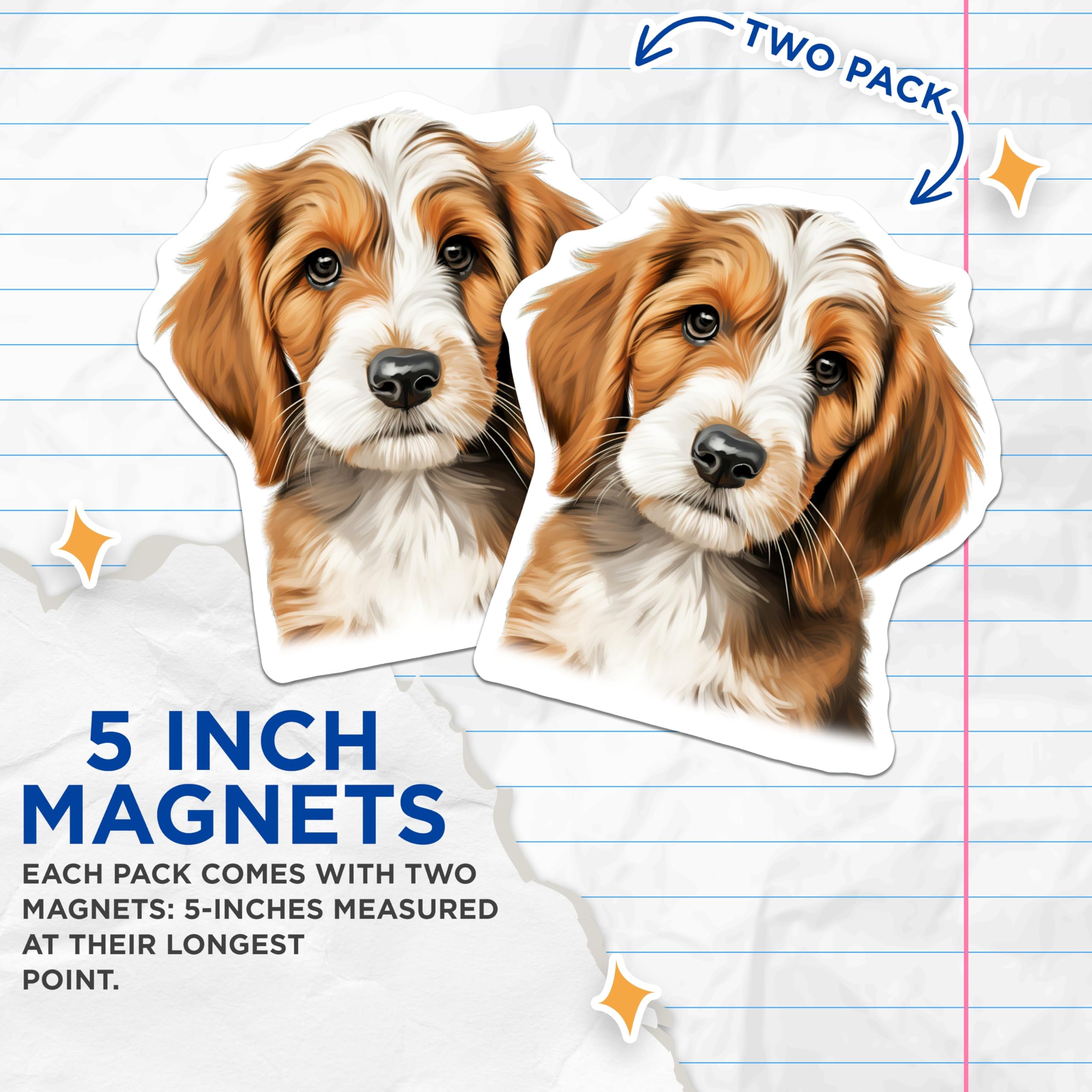 (2 Pack) Adorable Puppy Face Magnets - Dog Lover Fridge Decor - Pet Parent Kitchen Accessories - 5 Inches On Longest Side - Thick Durable Magnet - Made in USA - MAG28885