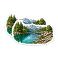 (2 Pack) Mountain Lake Magnets - Pine Forest Landscape Art - Scenic Vista Refrigerator Decor - 5 Inches On Longest Side - Thick Durable Magnet - Made in USA - MAG38056